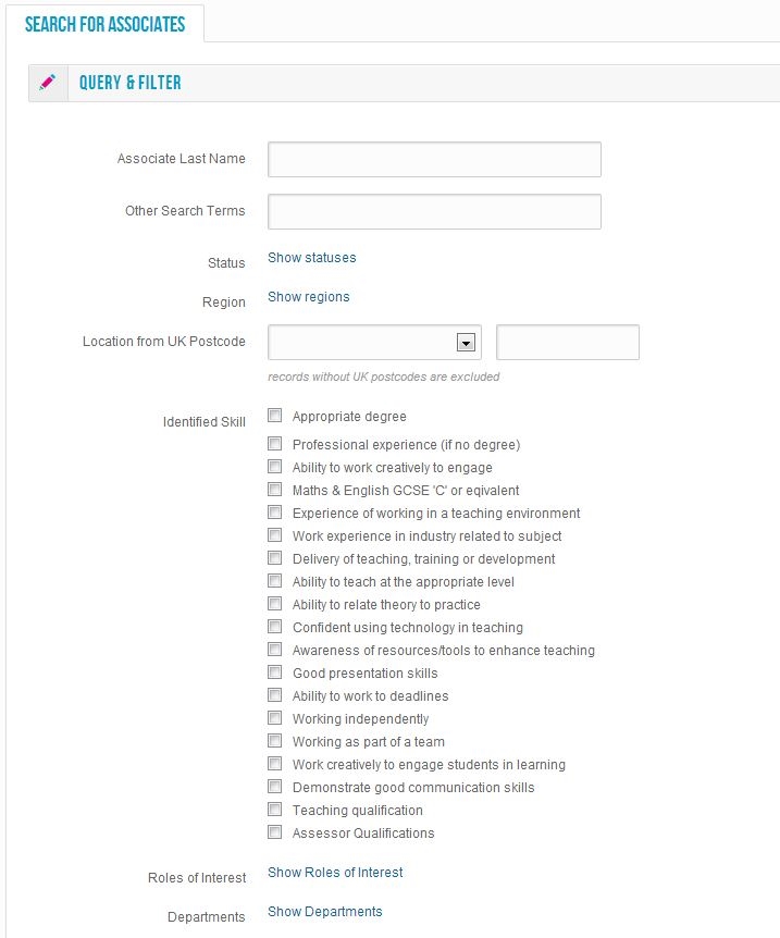 associate search in Skills Matrix