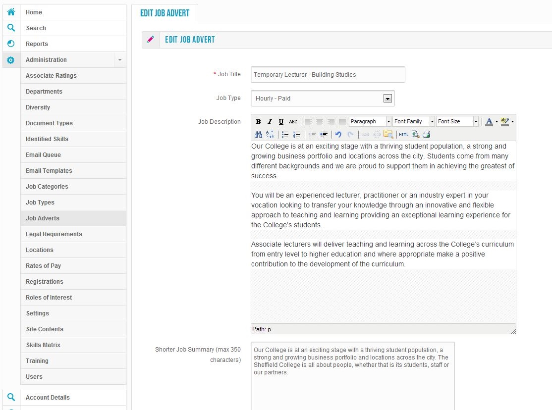 job adverts in Skills Matrix